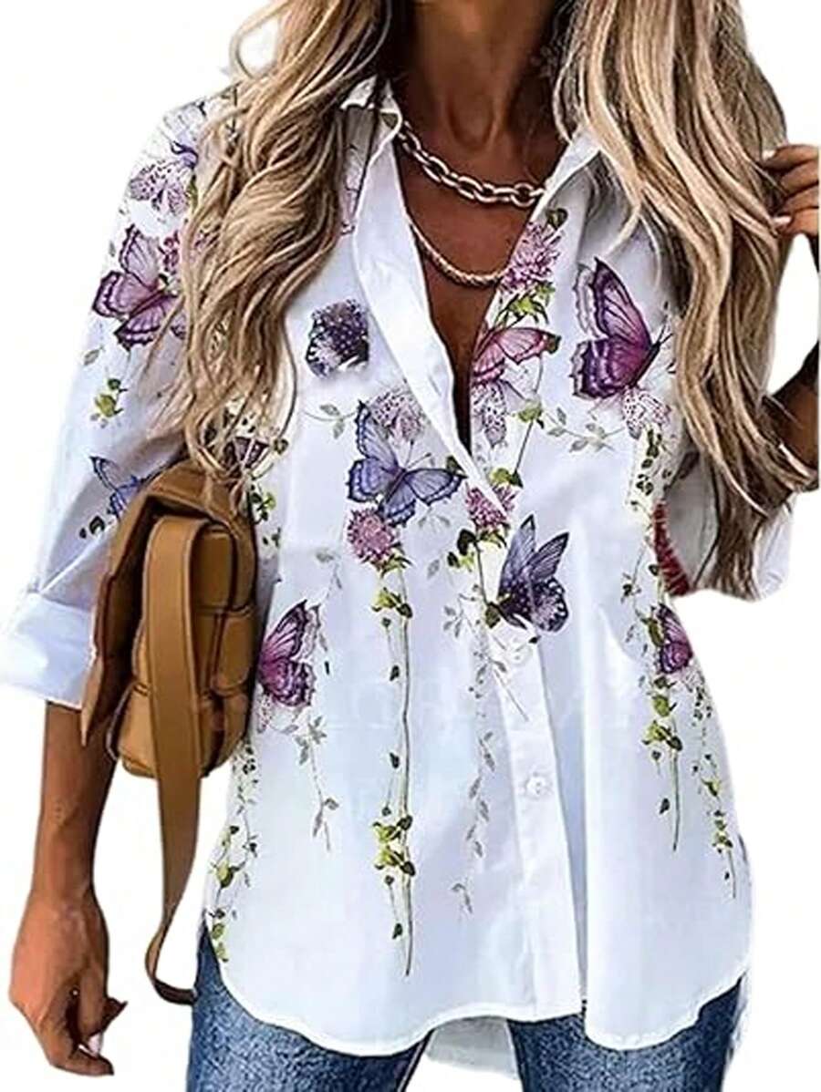 EMERY ROSE Plus Butterfly Print Drop Shoulder Shirt