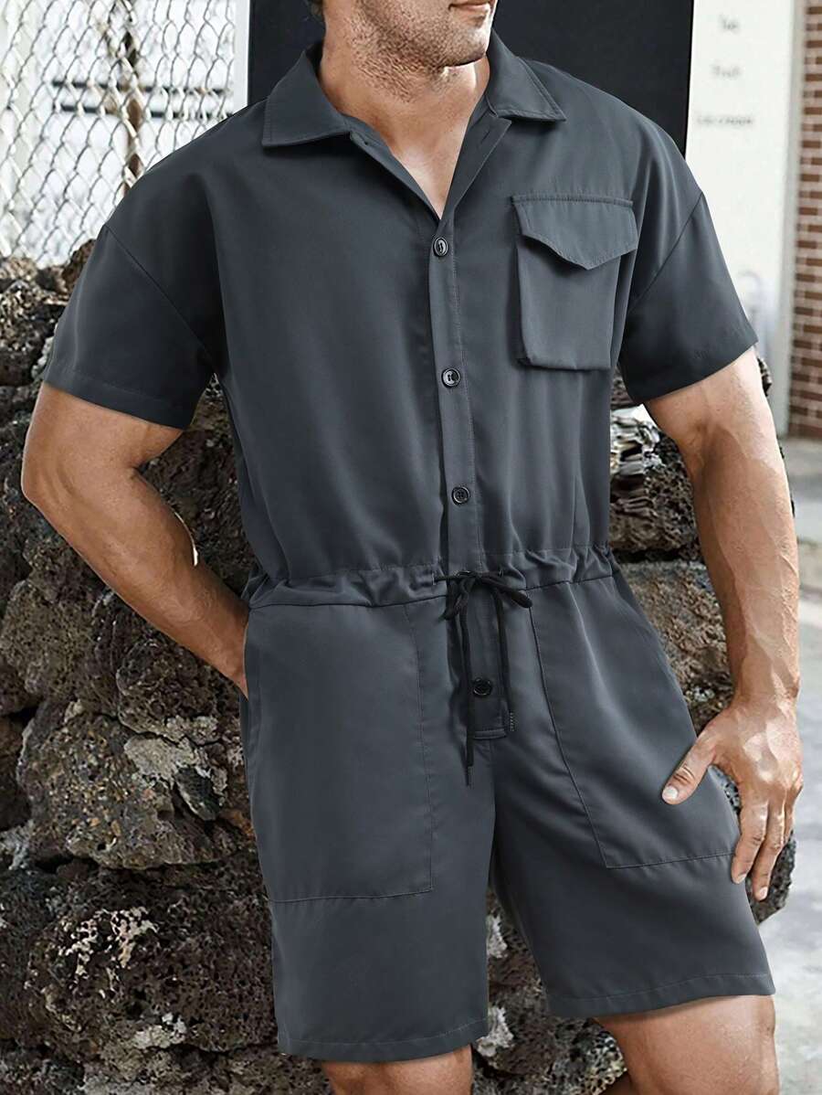 Manfinity EMRG Peto camisa para hombre con bolsillo de solapa y cintura con cordón