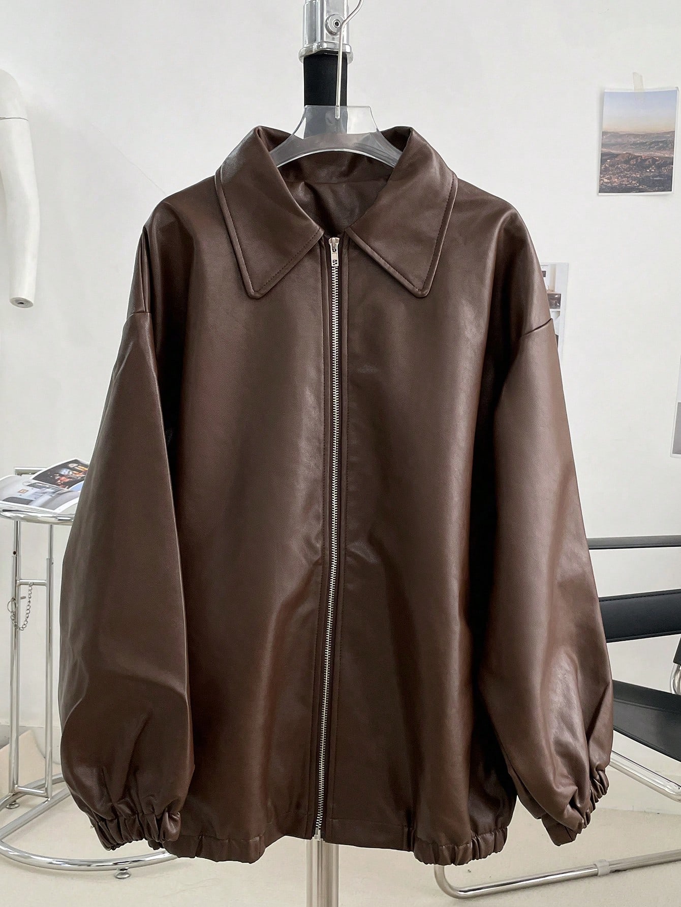 レザージャケット ビッグサイズ ラムスキン XXL ドロップショルダー レトロ ドロップショルダー 斜めポケット PUレザージャケット、秋の女性服