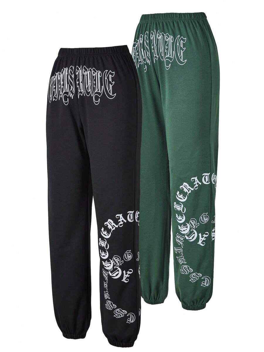 SHEIN Pantalones casuales de traje estampados de pierna recta y holgada para adolescentes
