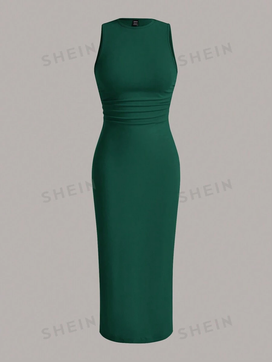 SHEIN EZwear Vestido de punto ajustado de unicolor para mujer talla grande