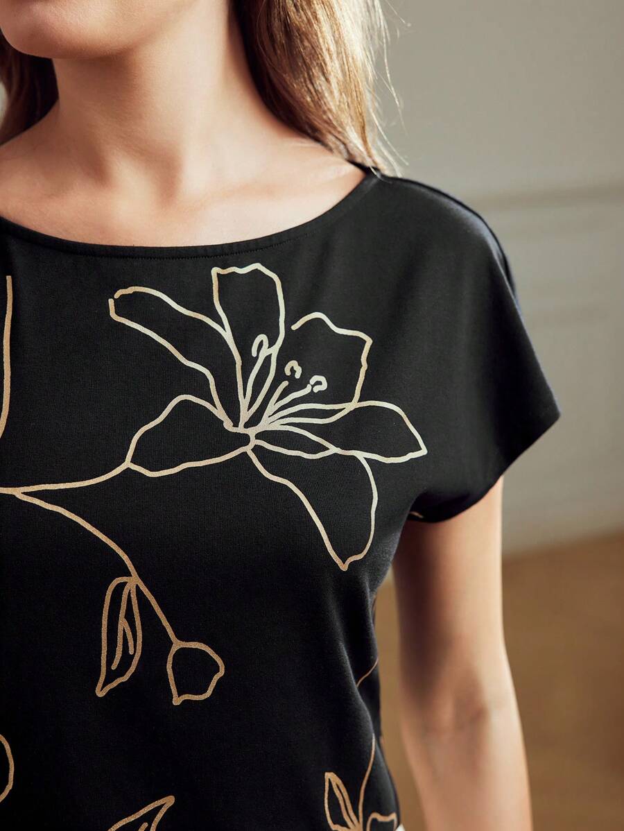 MOTF Classy CLASSY FLORAL PRINT BATWING SLEEVE T-SHIRT
