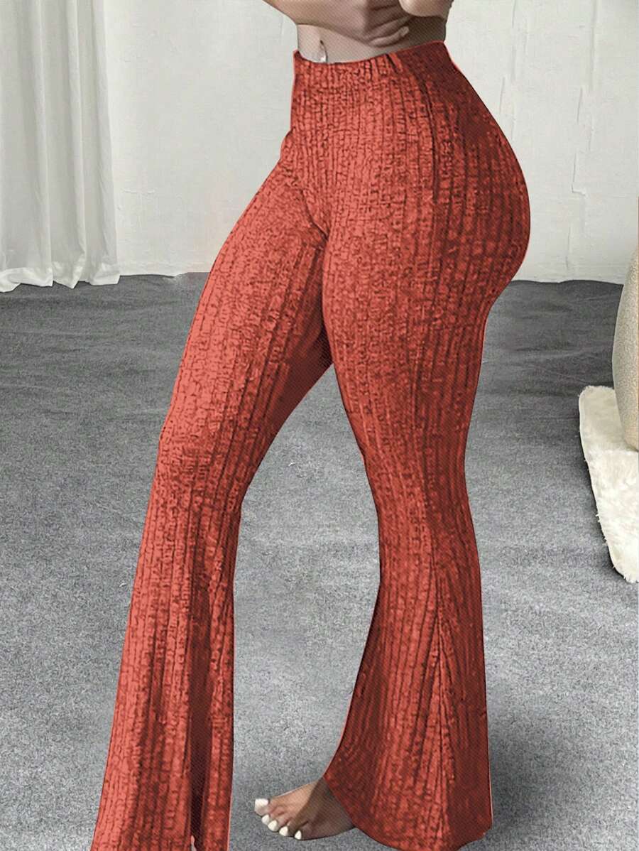 Slaydiva Plus Size Elastic Waist Slouchy Long Loose Fit Flared Pants For Home & Casual Wear, Autumn & Summer