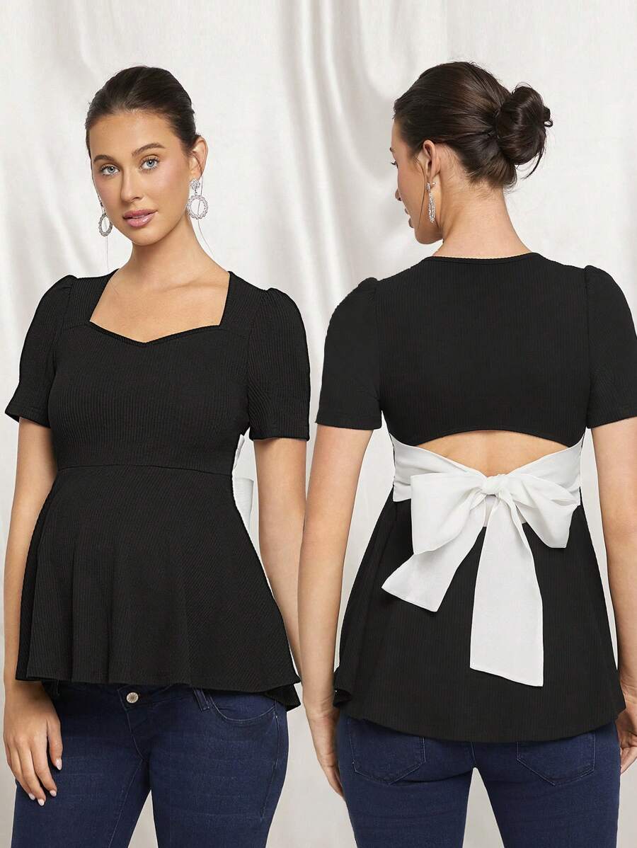MaterniChic Maternity Party Color Block Simple Daily T-Shirt