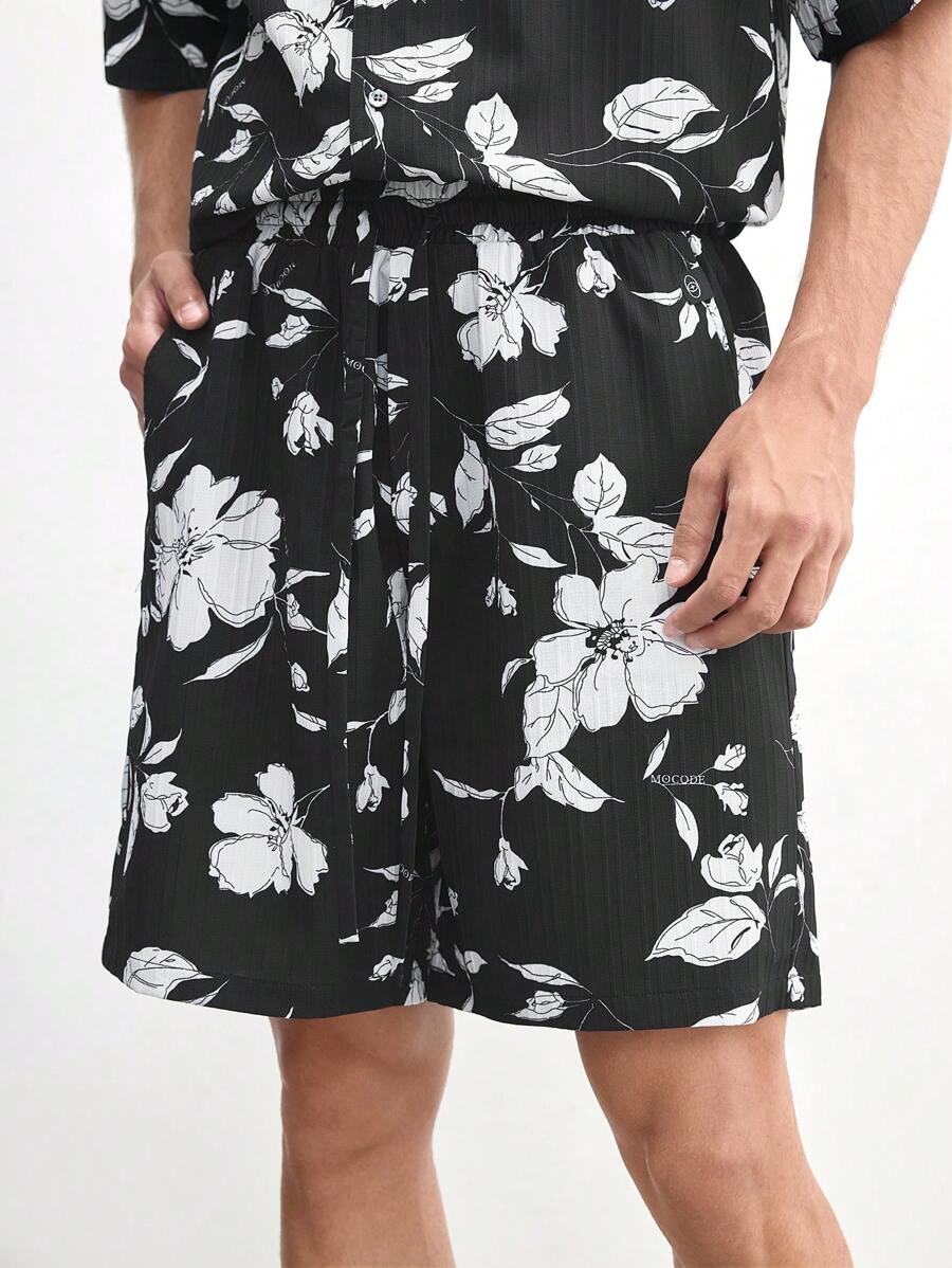 AKNOTIC Business Casual MOCODE Men's Woven Loose-Fit Mid-Waist Shorts With Ditsy Floral, Suitable For Summer