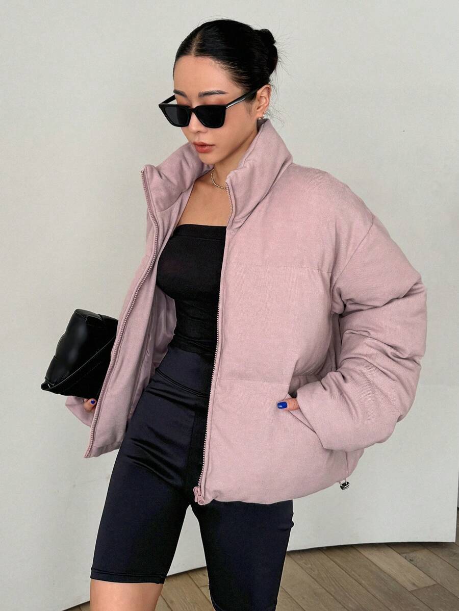 DAZY Women's Winter Casual Solid Color Stand Collar Padded Coat ,Winter Women Clothes,Winter Coat Women