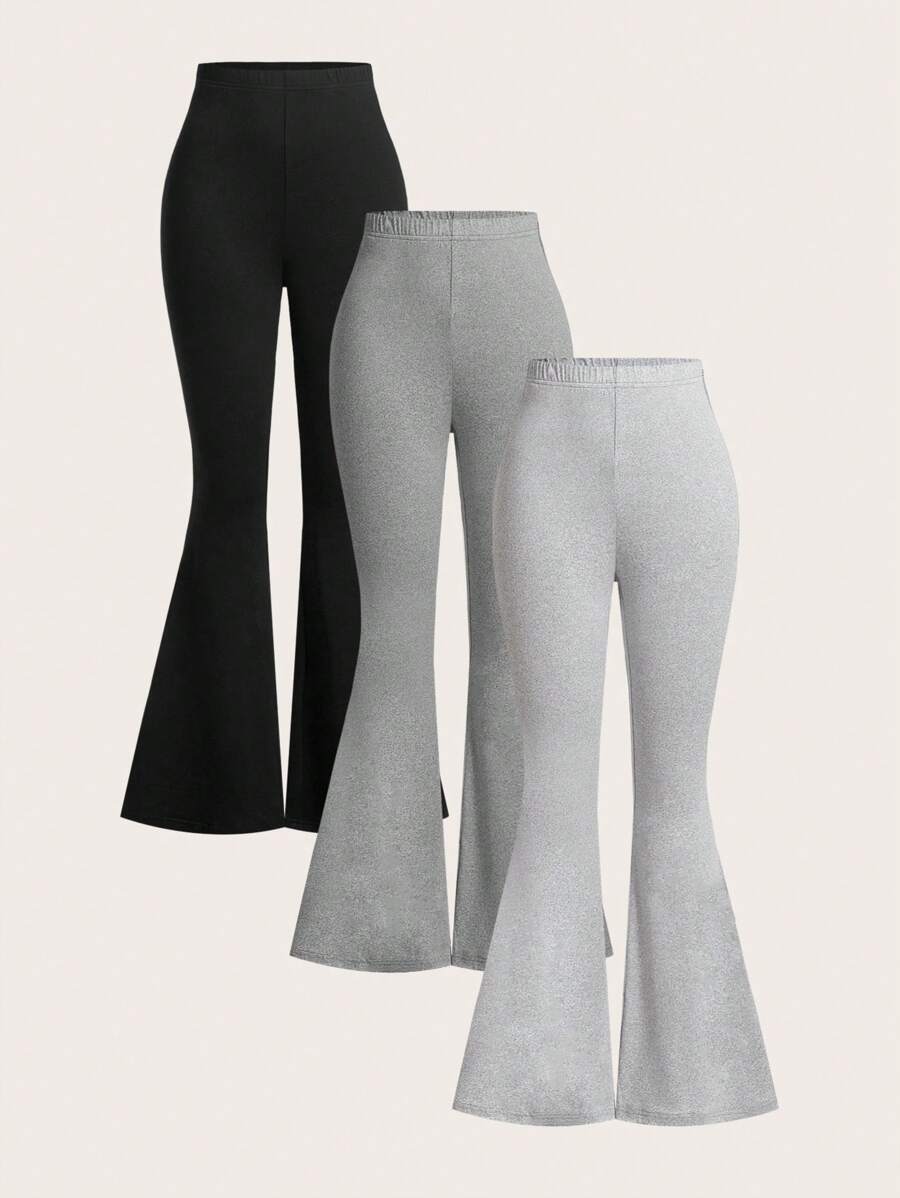 SHEIN Girlism Tween Mädchen Kaufe 1 und erhalte 2 kostenlos, 3 Stücke Set aus einfarbigen ausgestellten Hosen, lässig und vielseitig, multifunktionales Set für Tween Mädchen, Herbst, Winter, Preppy-Stil, Schulanfang
