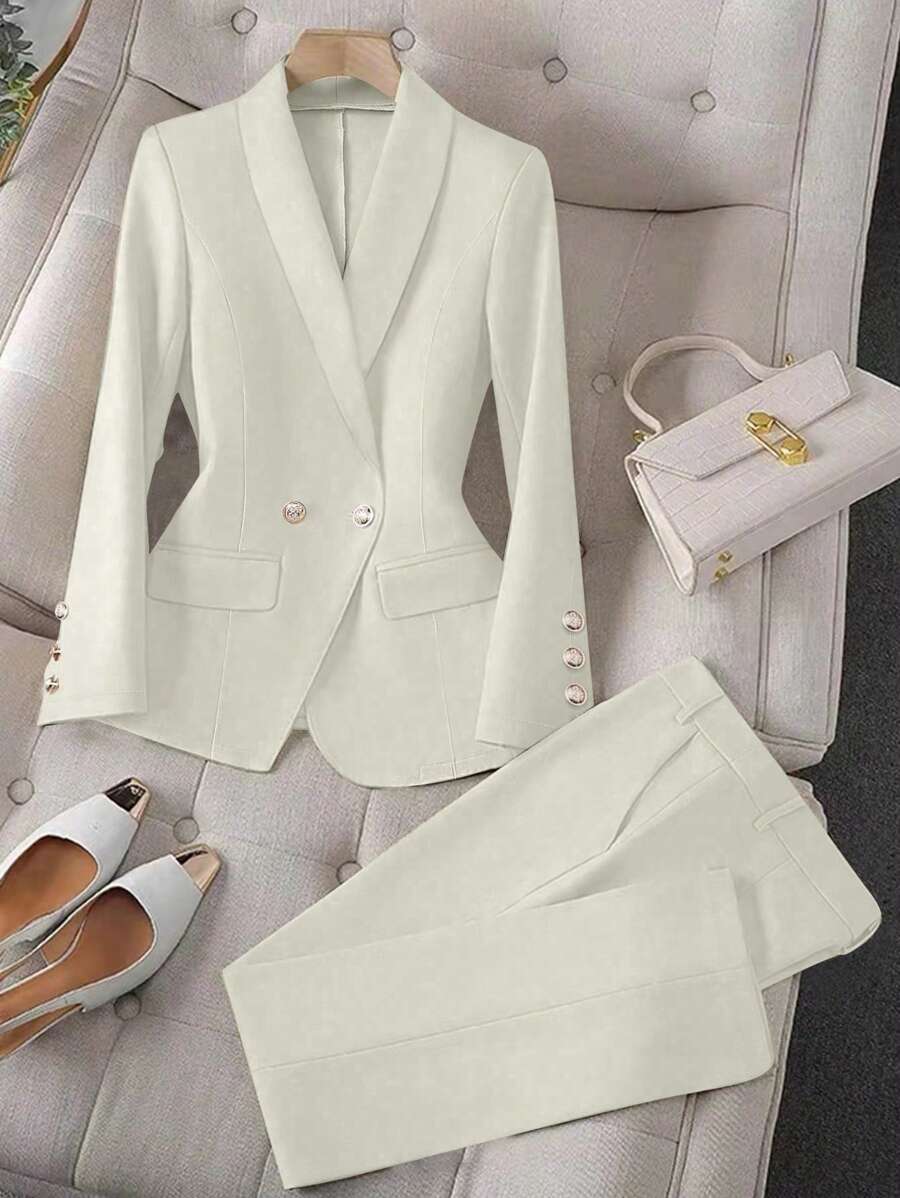 Franclia Apricot Long Sleeve Lapel Lady Suit Set
