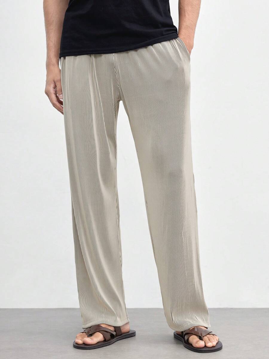 AKNOTIC Business Casual Pantalones casuales rectos de punto largo para hombre con cintura elástica y cordón, adecuados para uso diario en primavera y verano