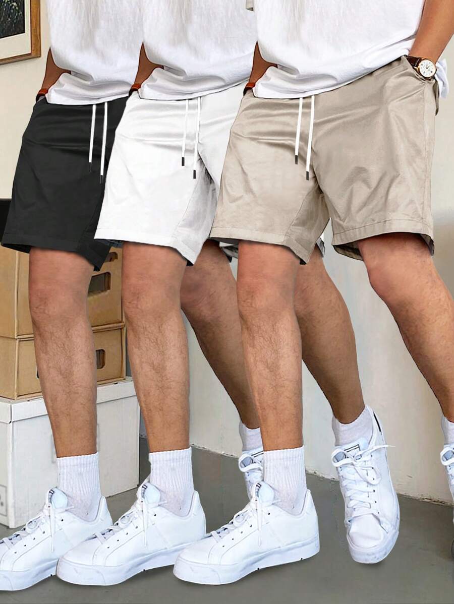Manfinity Hypemode Pantalones cortos de hombre de ajuste holgado con bolsillos oblicuos y cintura con cordón