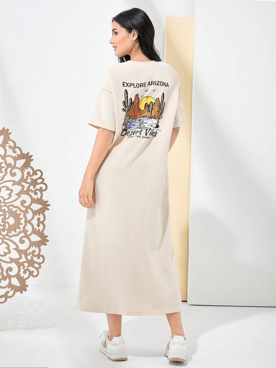 Mulvari Women's Desert Print T-Shirt Dress Simple Fashion Daily Casual