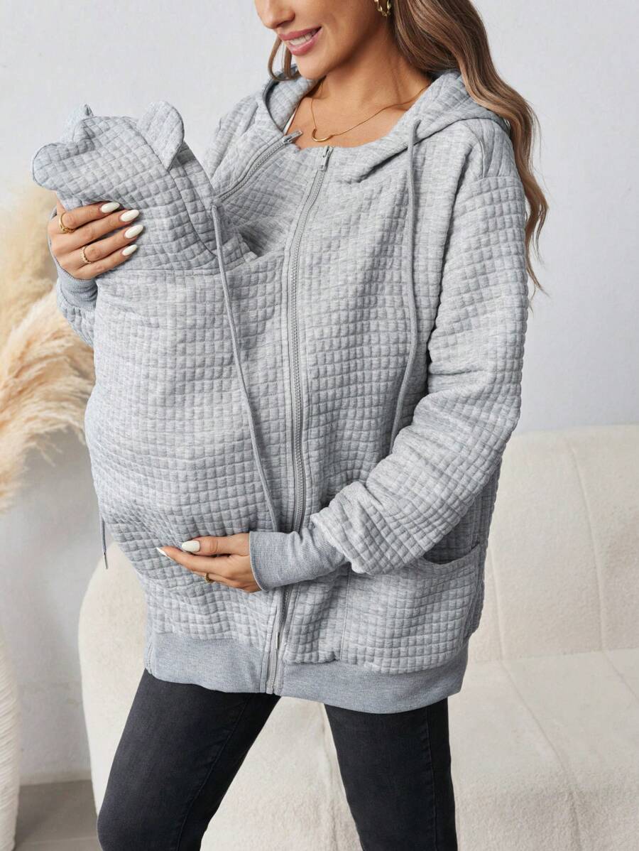 SHEIN Zwangerschaps herfst/winter casual losse afneembare jas voor moeder en baby