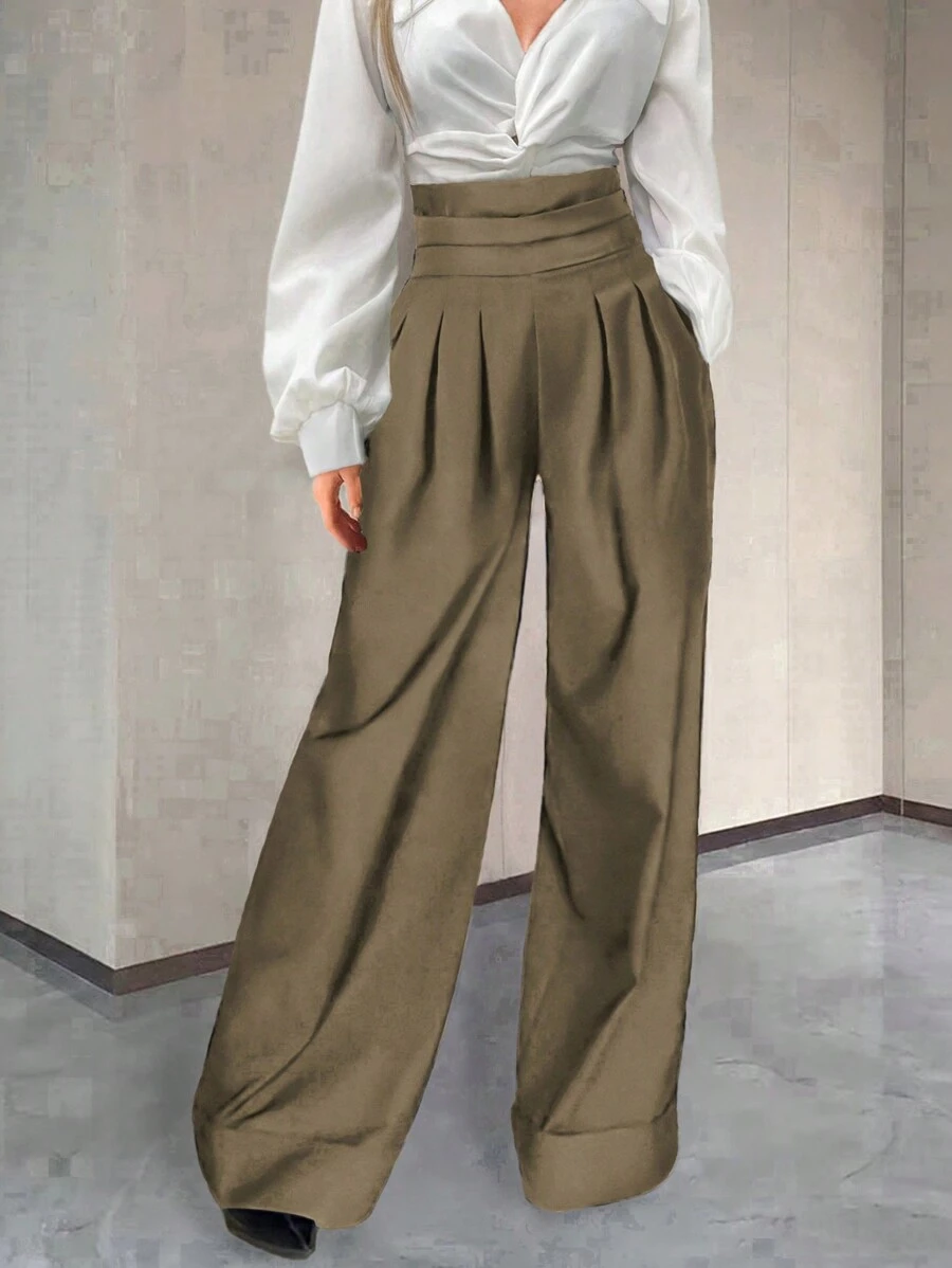 Chiquease Casual Long Pleated Daily Wear Trouser