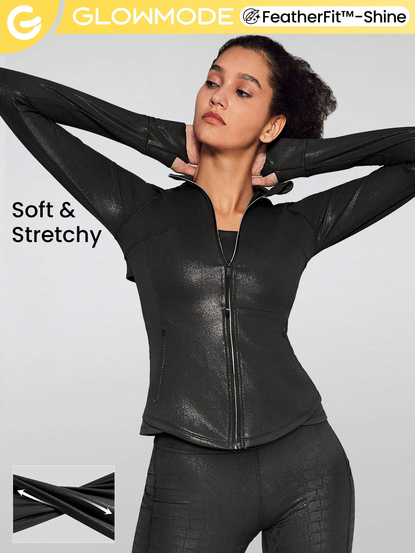 Foiled Leather Effect Sports Jacket With Thumbhole｜Glowmode
