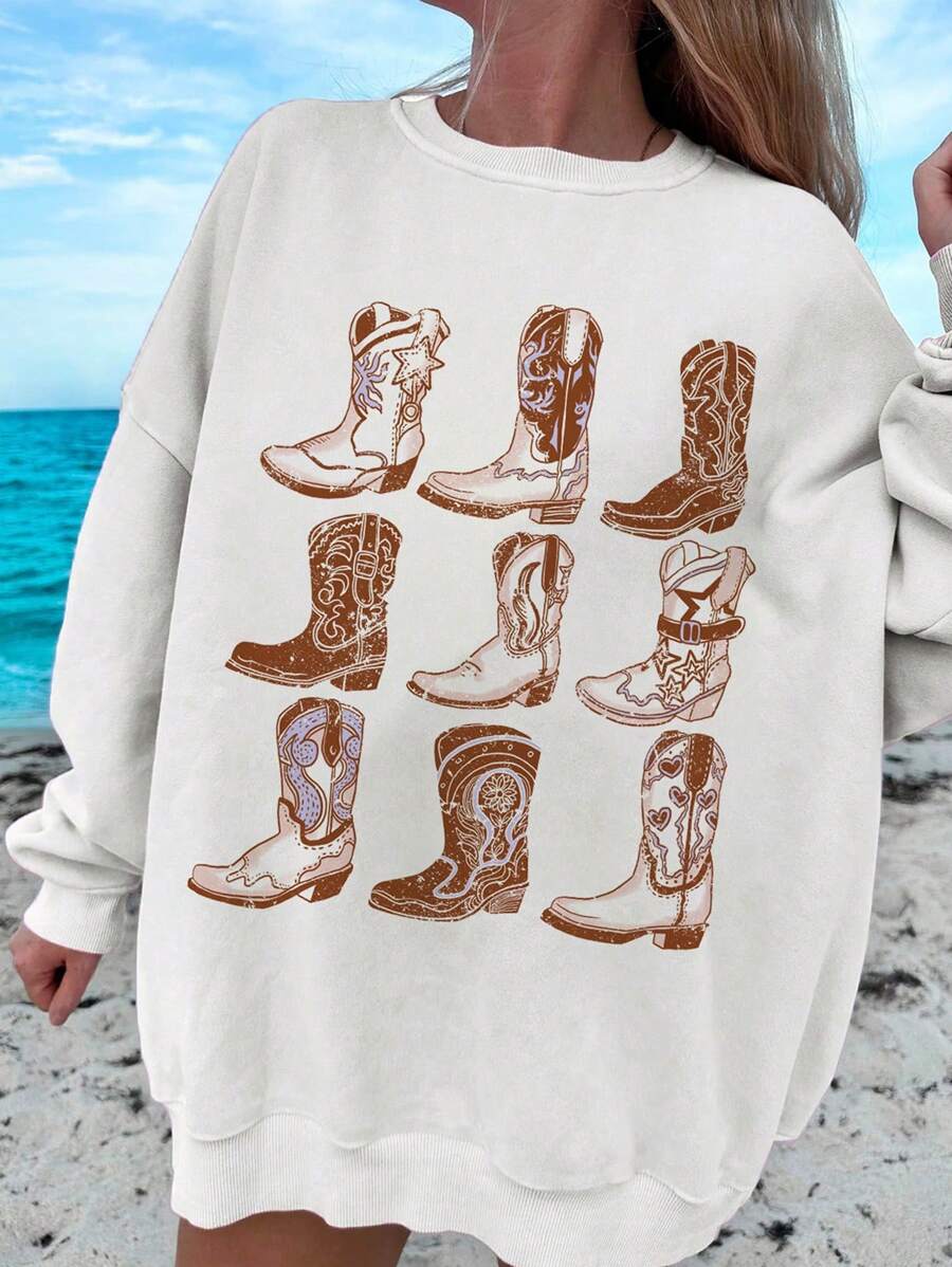 SHEIN EZwear Sweat-shirt décontracté à manches longues et col rond avec silhouette simple et ample pour grande taille, automne/hiver