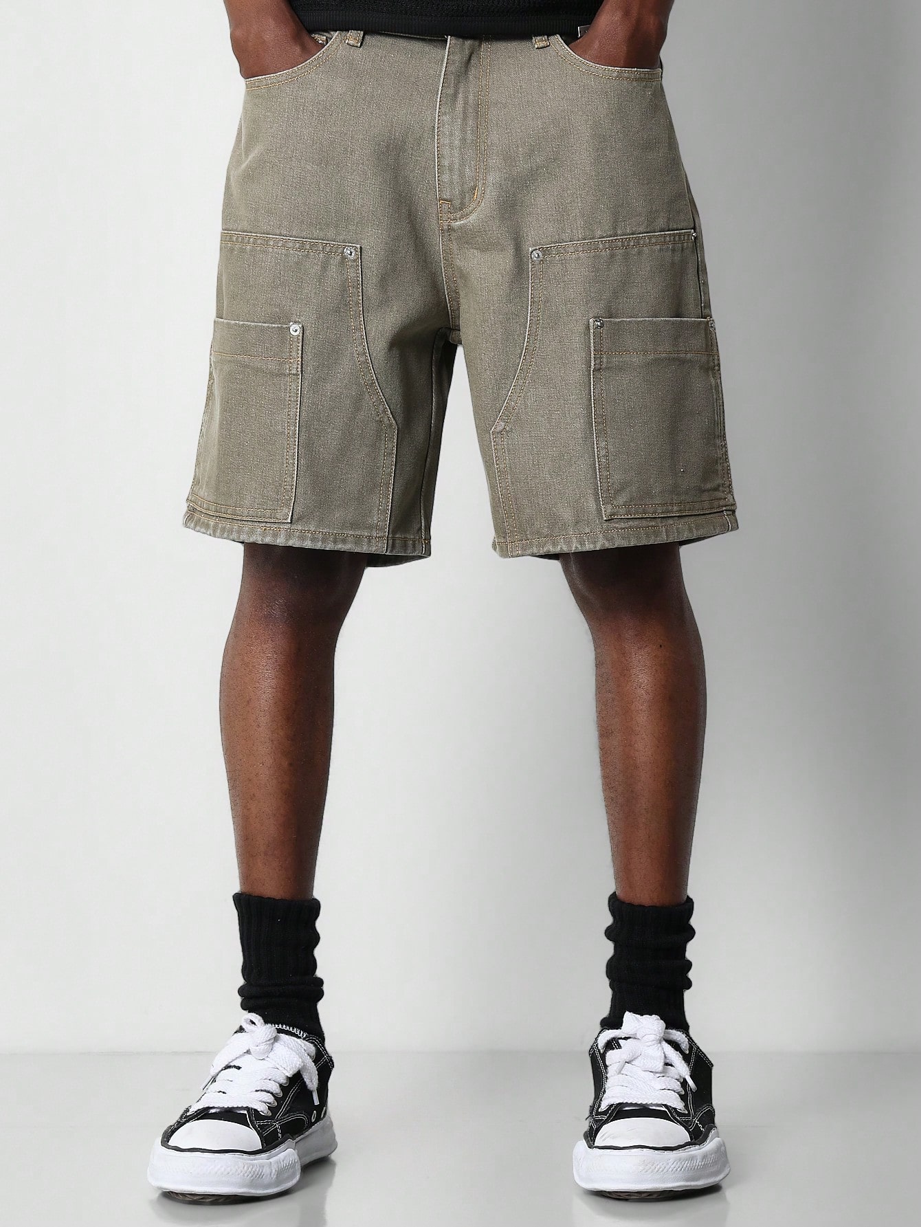 デニム・ジーパン NOT4NERD Stud Carpenter Bermuda Sweat Shorts Beige J1SP003G MUSINSA | NOT4NERD Stud Carpenter Bermuda Sweat Shorts - Beige