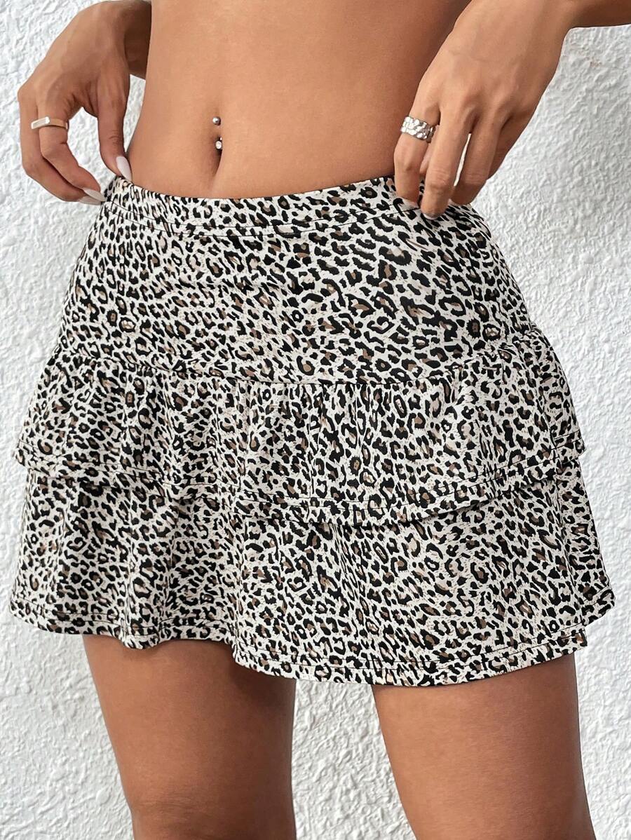 Flirla Willekeurig gesneden damesrok met luipaardprint