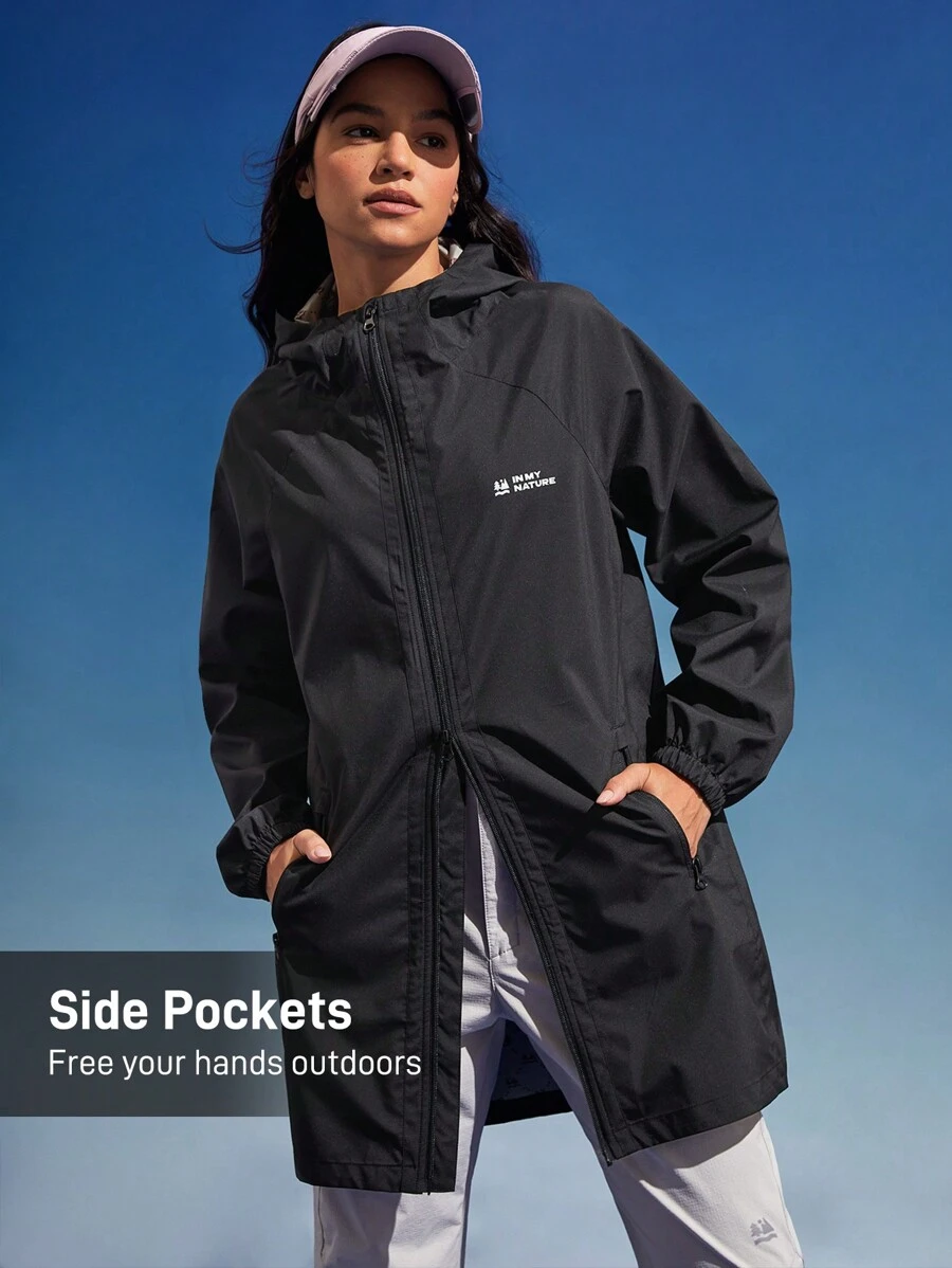 In My Nature In My Nature Women's Windproof And Waterproof Hooded Mid-Length Raincoat Jacket For Outdoor Wear