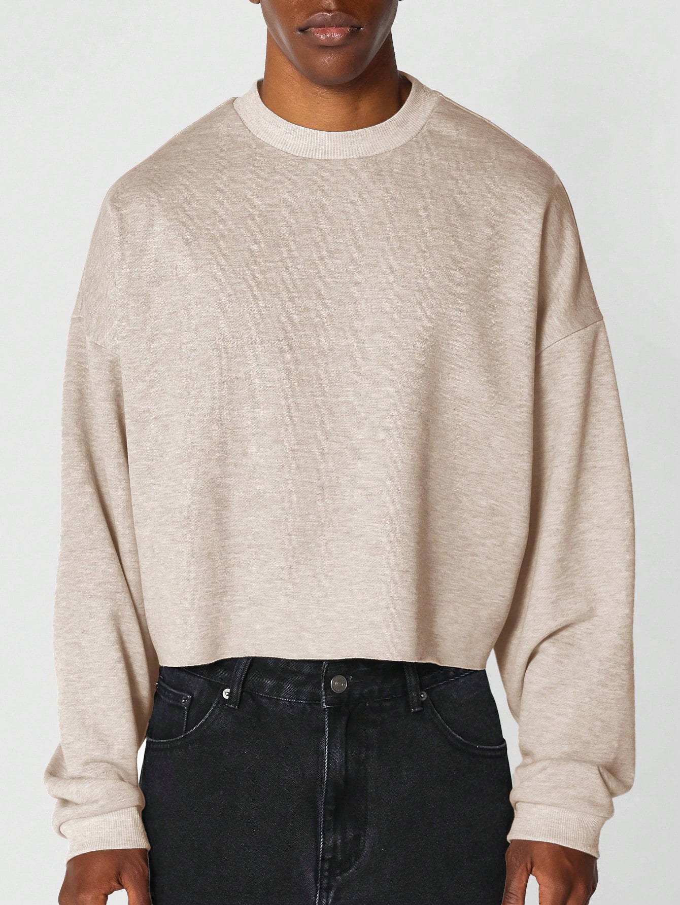 Cropped Drop Shoulder Sweatshirt Cozy Lounge Wear Casual