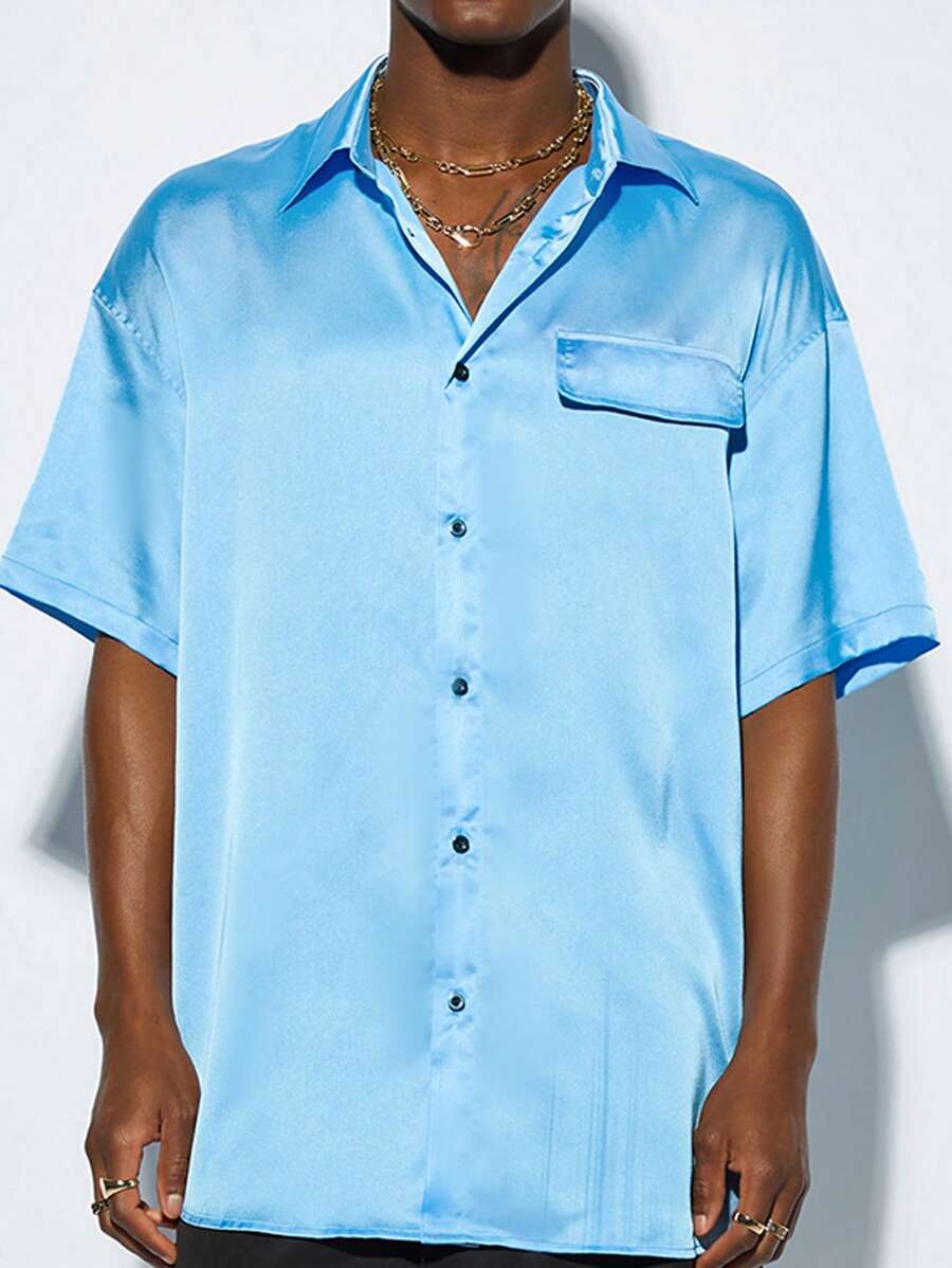 Manfinity VCAY 1pc Men Summer Gorgeous Woven Business Casual Party Oversize Satin Halloween Shirts Back To School