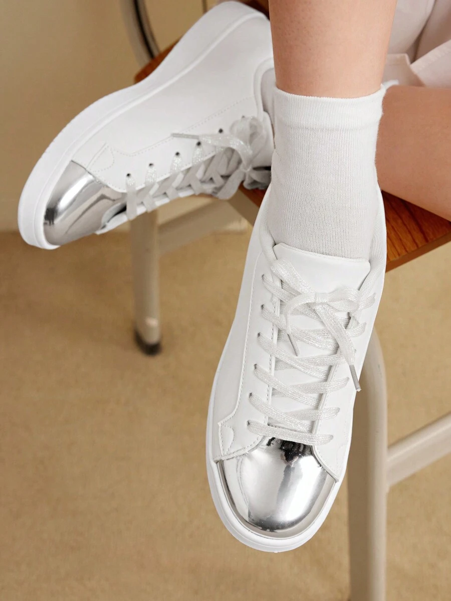 CUCCOO EASI Women's Fashionable, Versatile, Refreshing & Comfortable Silver Sports Skate Shoes Vacation Shoes Summer Sports Shoes Casual Shoes Trainers