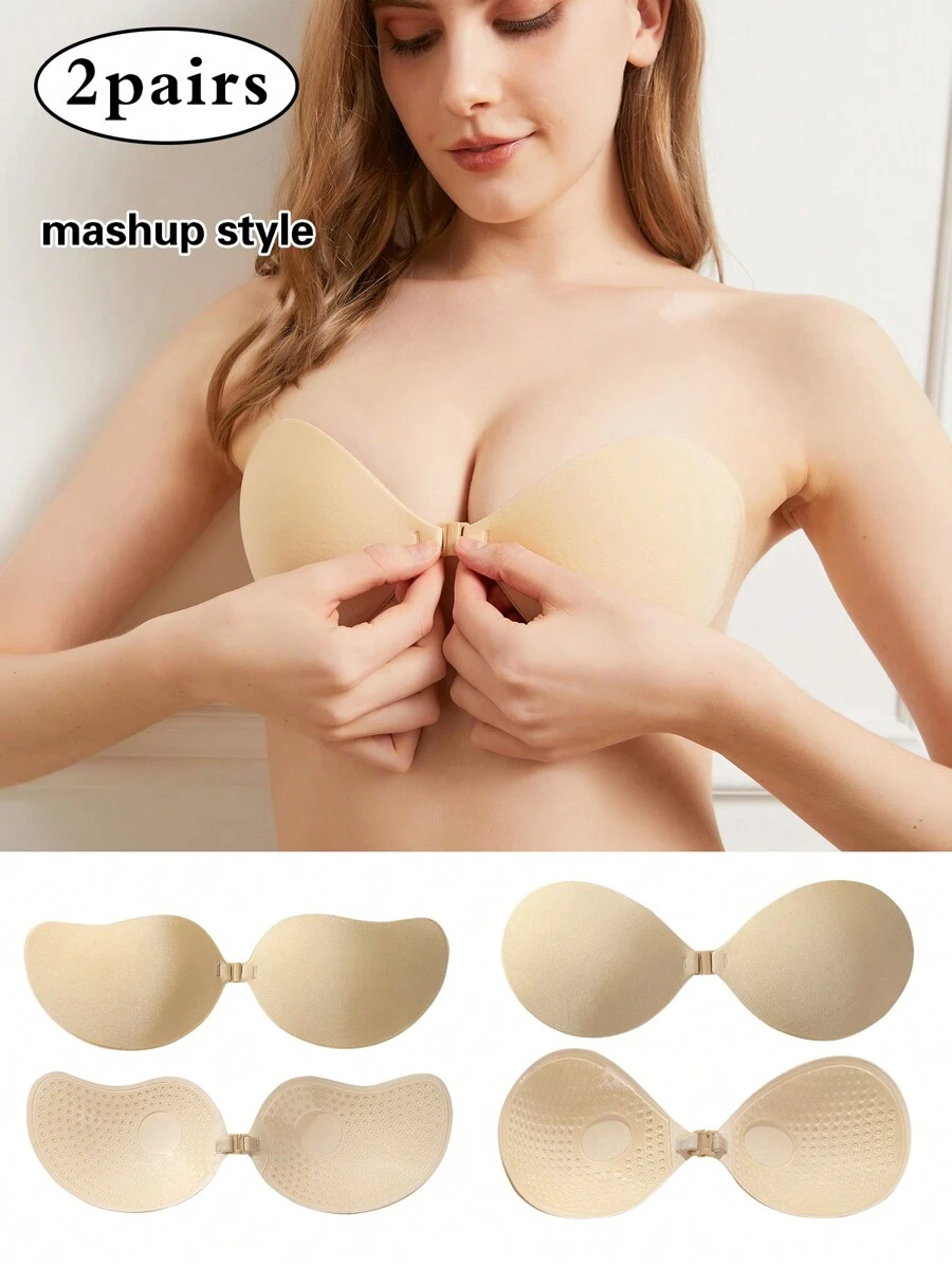 2 Paar/Set gemischte Farben klassische Mango-förmige Klebebüstenhalter & Feder-förmige Klebebüstenhalter, Bio-Klebstoff, atmungsaktiv & bequem, nahtloser Push-Up, weitere Kombinationen verfügbar