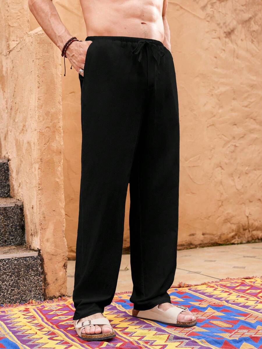 SHEIN X ELOISA & ORSON Manfinity VCAY Atuendos básicos de playa para hombres, ropa de playa informal y ligera de vacaciones de verano con pantalones de lino transpirable