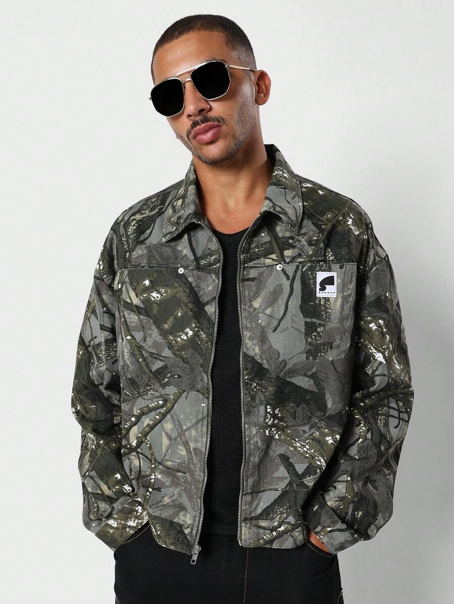 SUMWON Outdoor Hunting Trucker Jacket Wilderness Explorer Tactical Style Camo Print Cotton Duck Canvas Autumn Winter Workwear