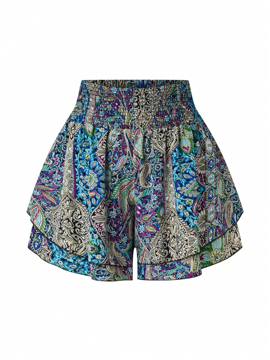 SHEIN LUNE Plus Size Women's Vintage Printed Casual Shorts For Everyday