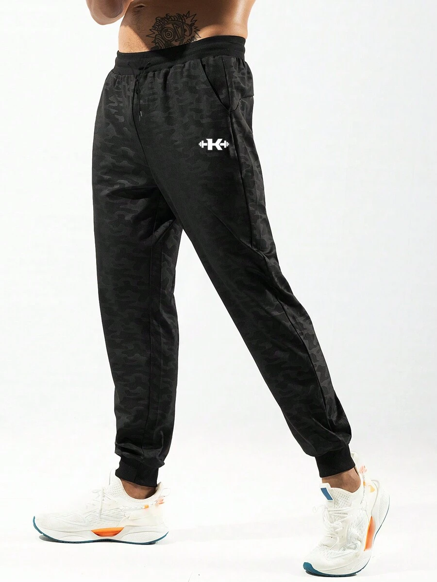 Manfinity Athleisure Boyfriend Style Men's Simple Printed Casual Sports Pants
