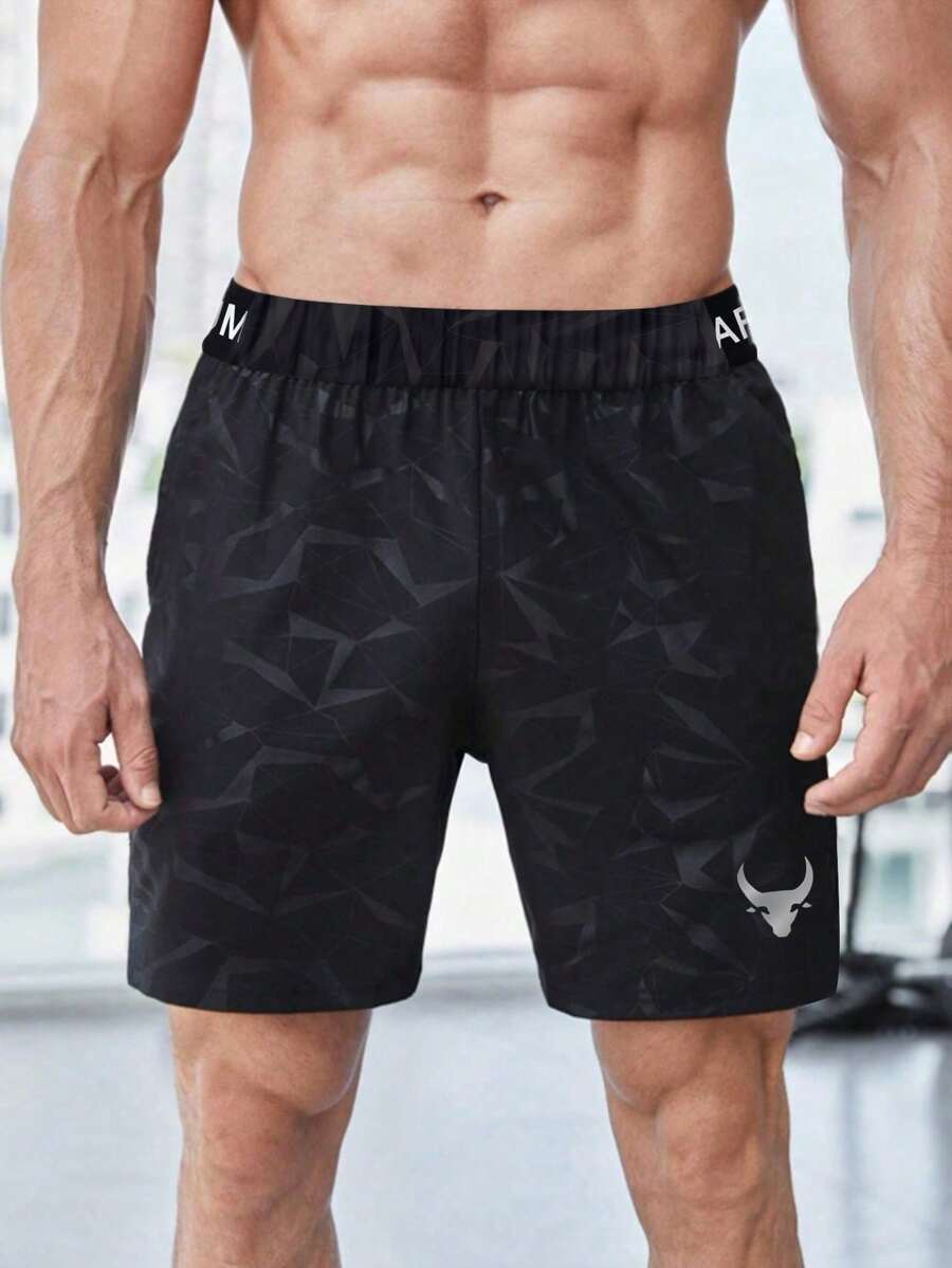 Manfinity Running Pantaloncini sportivi da uomo con vita stretta, stile boyfriend, con tasche e stampa di lettere