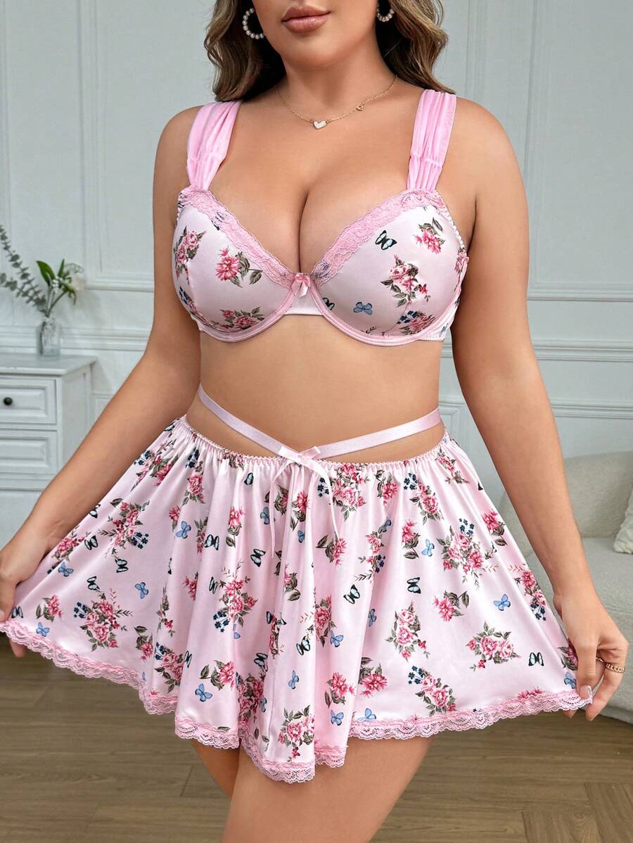Conjunto de lencería sexy con aros de talla grande de 3 piezas/Set