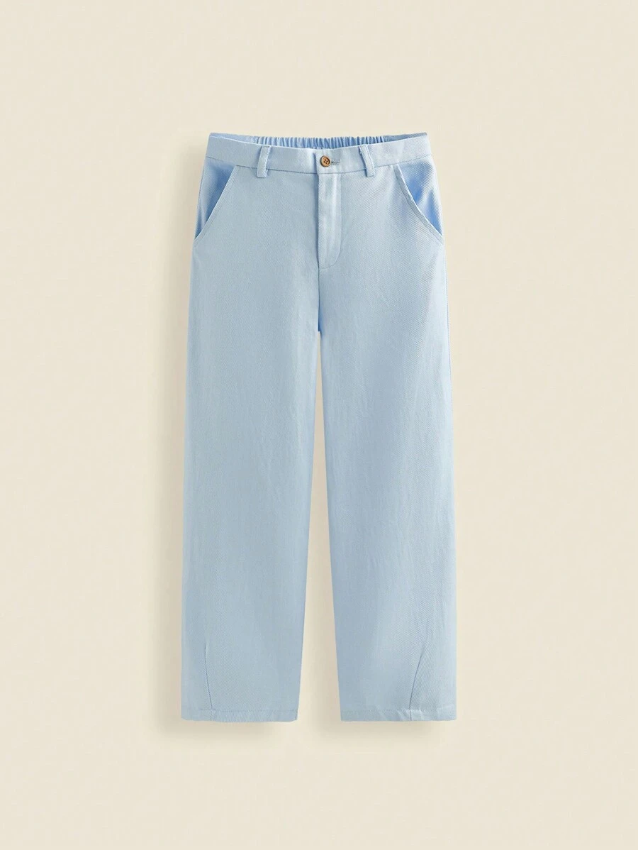 THE HAPPY LOOK Tween Mädchen Basic Loose Straight Leg Woven Casual Pants, Blau Uni, Frühling/Sommer