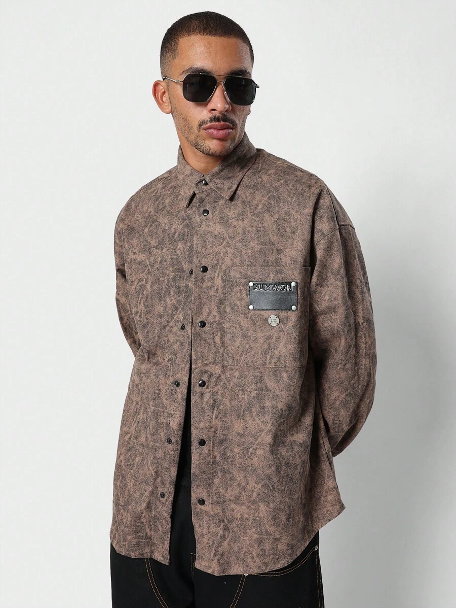 SUMWON Oversized Fit Twill Shirt With Patch Pocket