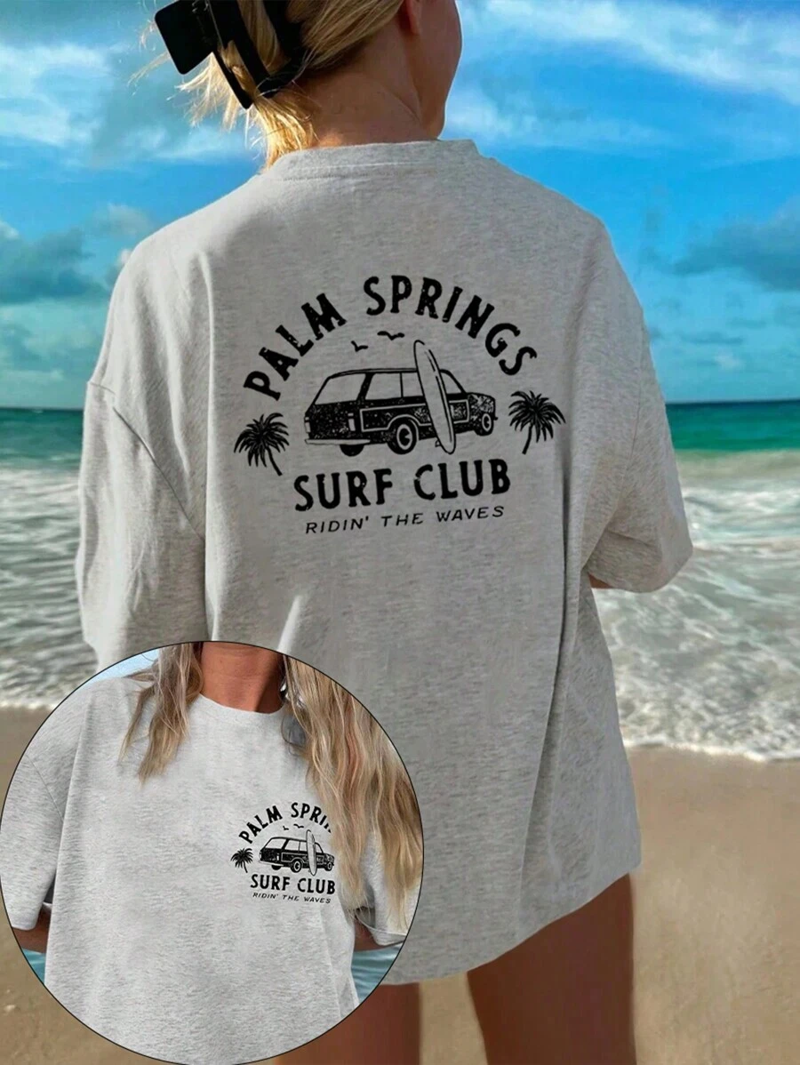 INAWLY Palm Springs Surf Coconut Girl Ubrania Letnia Plaża Oversized T-shirt Koszulki graficzne Damskie Topy