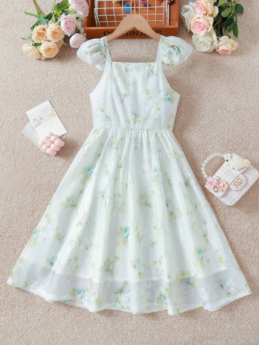 All Over Print Floral Dress For Tween Girls, Spring/Summer