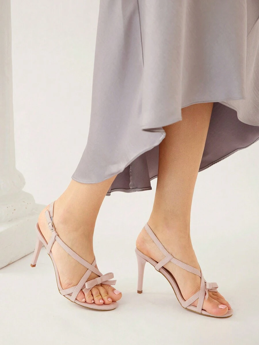 CUCCOO CHICEST Round Toe Thin High Heels Pink Bowknot Sweet Women's High-Heel Sandals