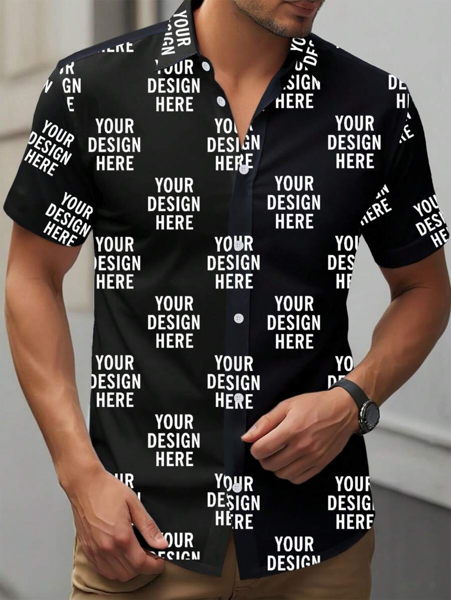 Manfinity Homme Camisa de verano de manga corta para hombres de talla grande con estampado de letras