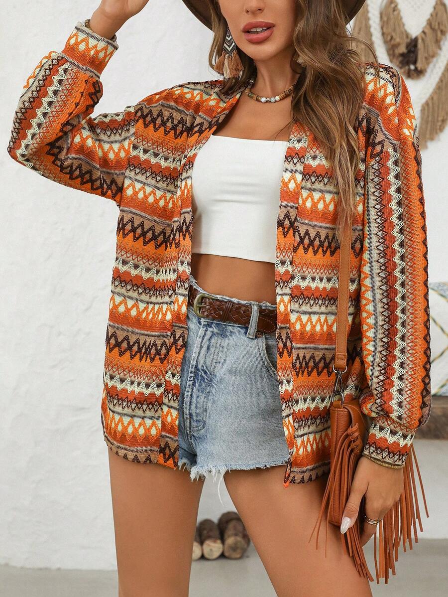 SHEIN VCAY Fall Women Clothes Allover Print Casual Long Sleeve Jacket,Western Outfits