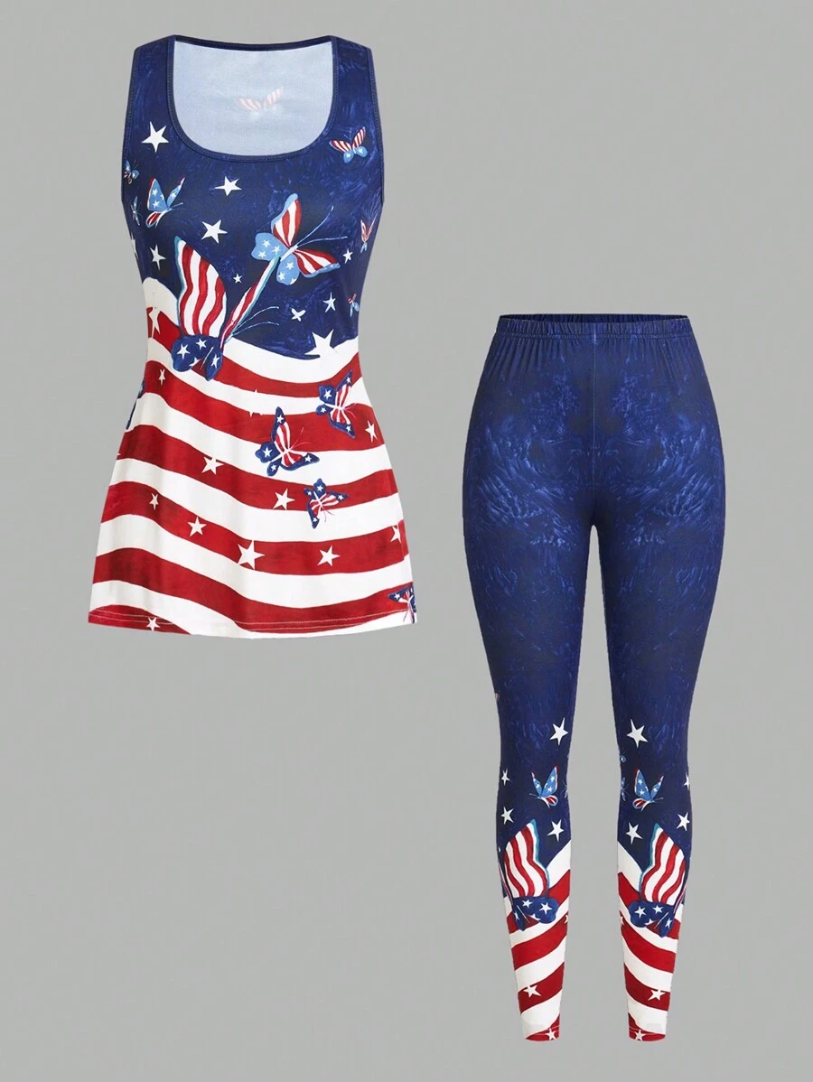 SHEIN Unity Women's Sleeveless Printed Top & Long Pants Set, Simple Daily Outfit