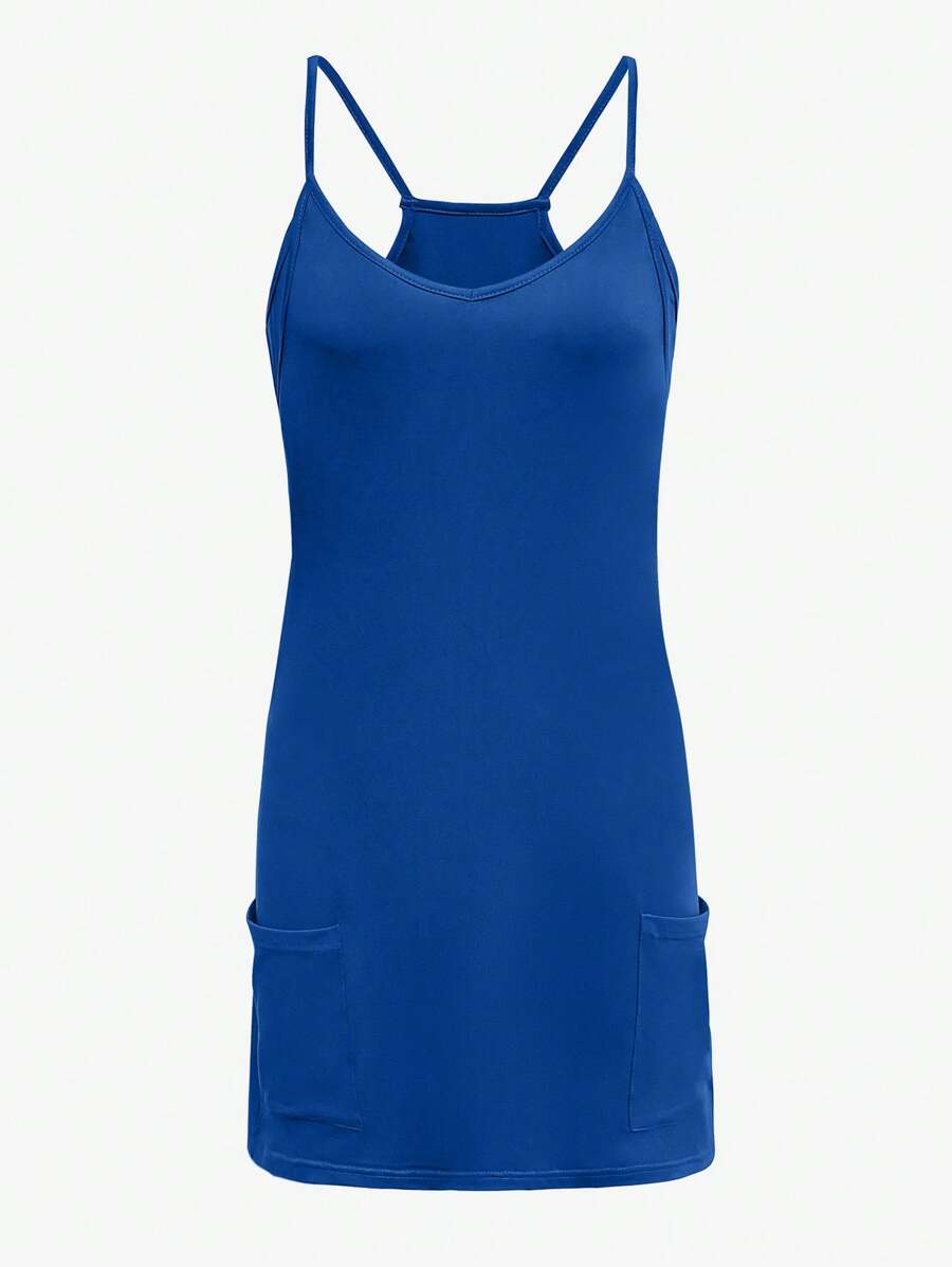 Chiquease Solid Color Spaghetti Strap Dress With Pockets, Sleeveless And Sexy For Summer