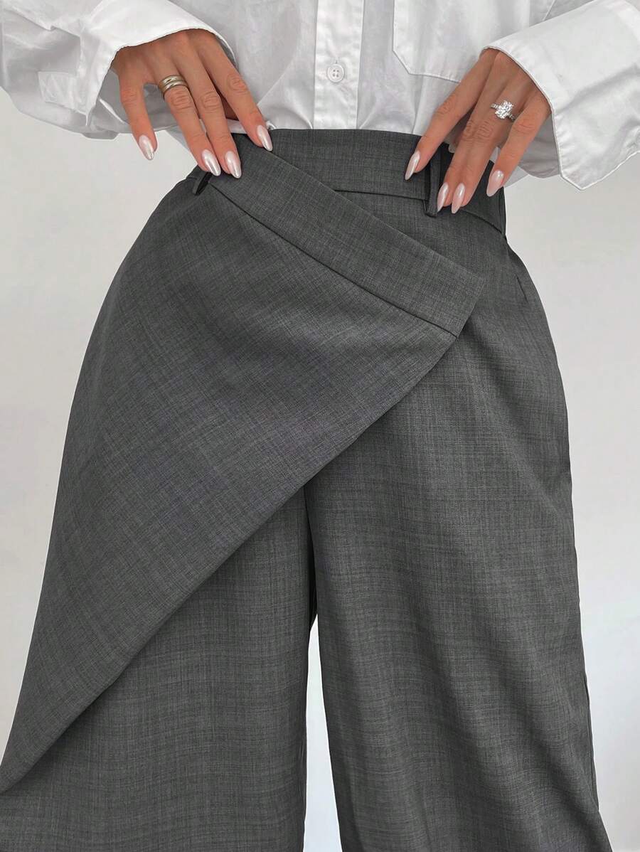 Siren Gaze Pantalon à jambe droite ample avec placket diagonal polyvalent haut de gamme gris décontracté de bureau et de voyage pour hommes, pantalon large