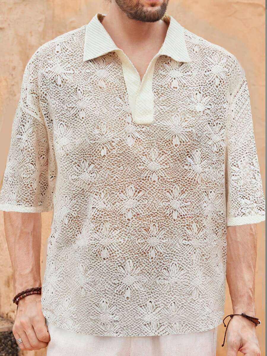 Manfinity VCAY Camisa de polo tejida para hombre, de estilo de moda, uso diario, maduro, transpirable y suelta
