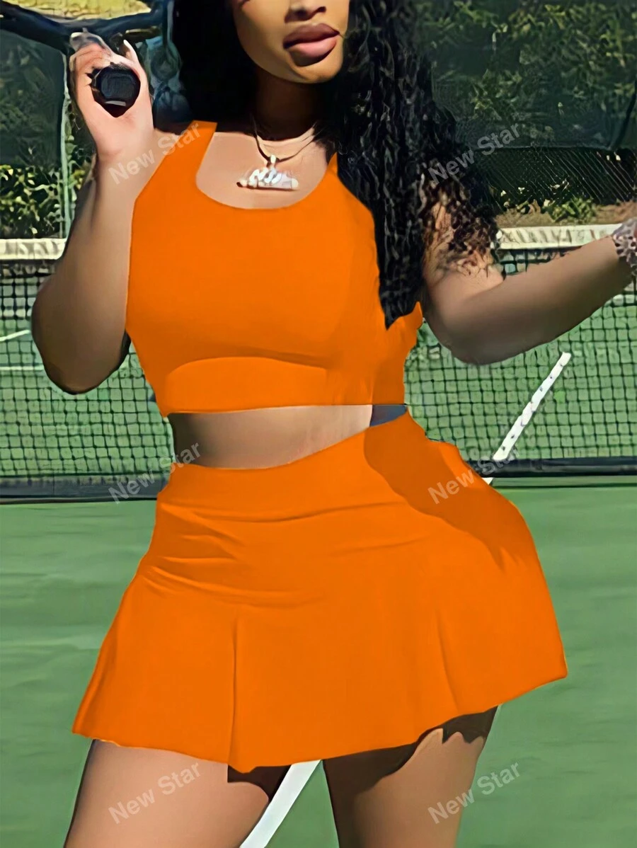 Lente/zomer nieuwe Europese en Amerikaanse sportieve sexy effen kleur vest-top en rokset