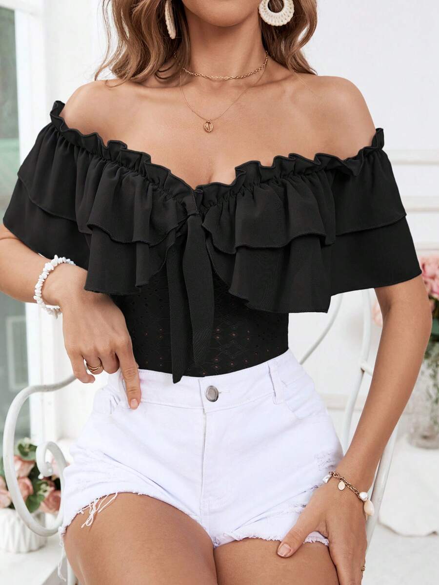 SHEIN VCAY Dames effen kleur eenvoudig alledaags off-shoulder T-shirt