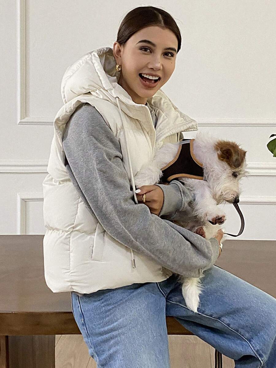DAZY Women's Basic Solid Color Sleeveless Padded Coat For Daily Wear, Padded Vest, Women Winter Coat