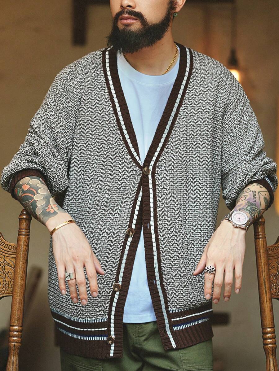 Manfinity Homme Men's Casual Single-Breasted Long Sleeve Cardigan For Daily Wear