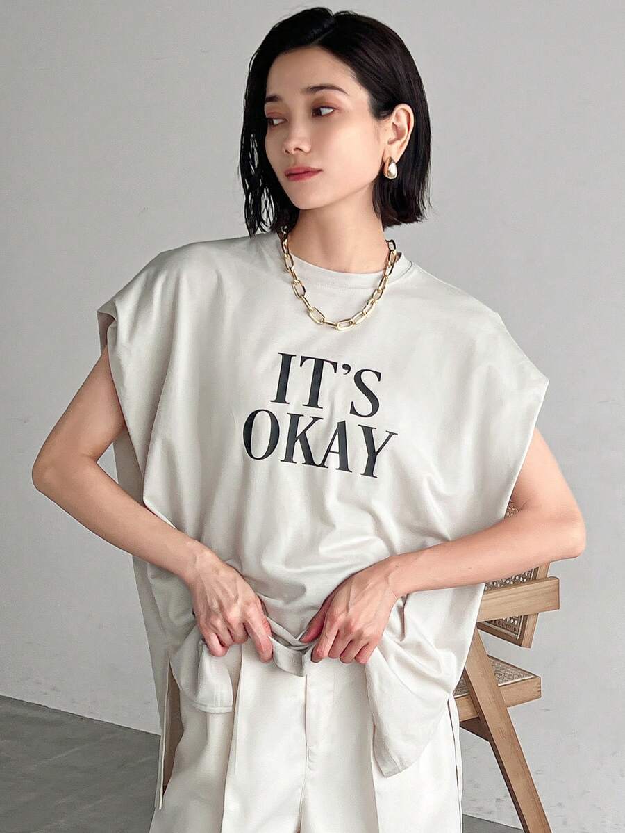 FRIFUL Women's Summer Slogan Print Round Neck Batwing Sleeve Casual T-Shirt,Graphic Tees