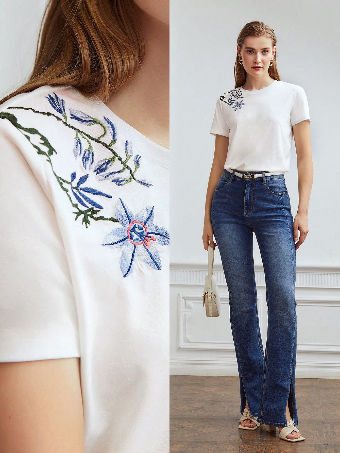 ジャケット・アウター MEDI VINTAGE FLOWER EMBROIDERY SHIRT Summer floral embroidered shirt