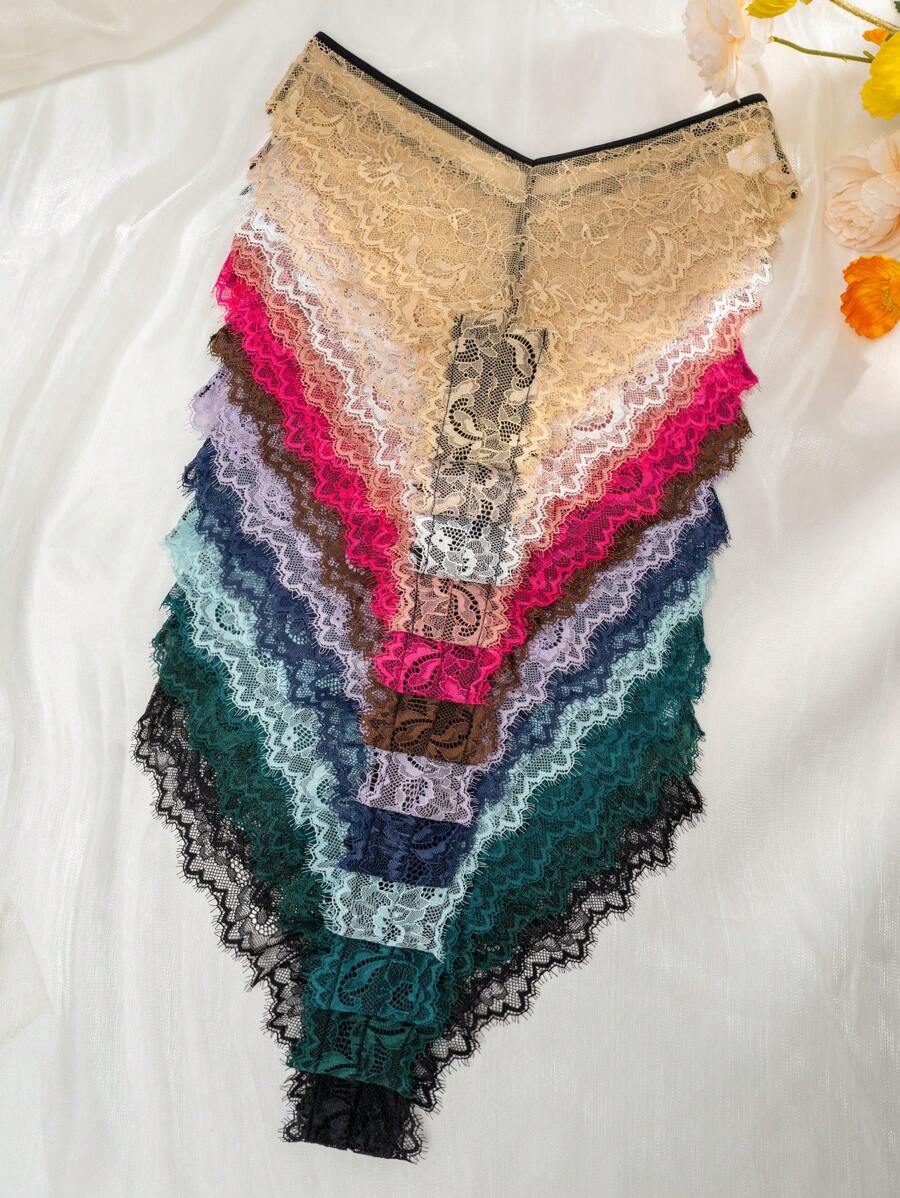 12 Piezas Bragas Triangulares De Moda En Forma De V De Encaje Para Uso Diario